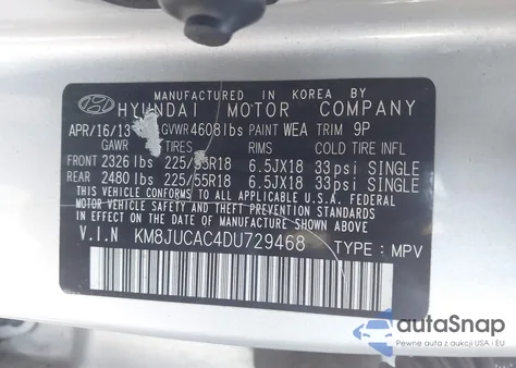 2013 Hyundai Tucson Limited из США, поврежденный, VIN KM8JUCAC4DU729468